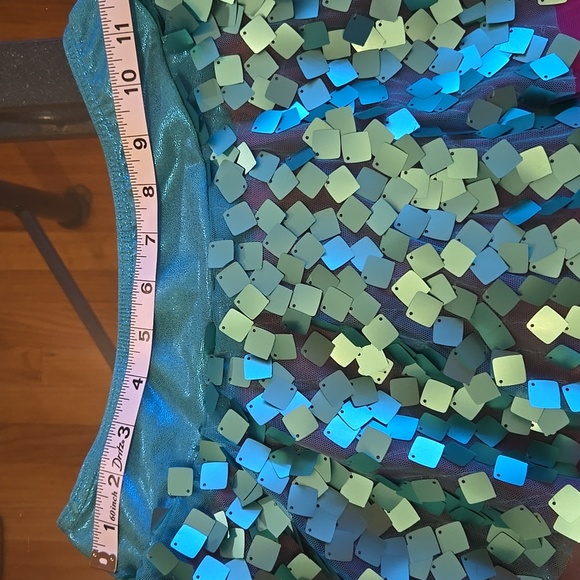 Weissman Turquoise Metallic Sequin w/ Hot Pink Leotard Dance Costume with Belt - Picture 8 of 16